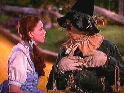 Dorothy and the Scarecrow discuss brains
